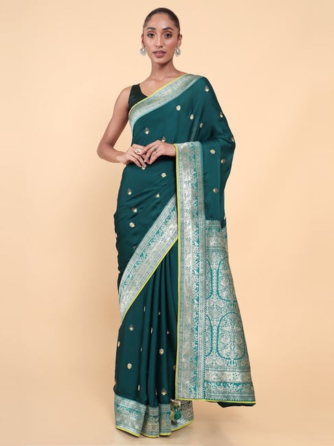 Soch Green Woven Saree With Unstitched Blouse Price in India