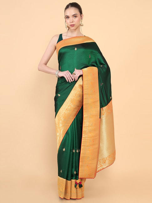 Soch Bottle Green Woven Saree With Unstitched Blouse Price in India