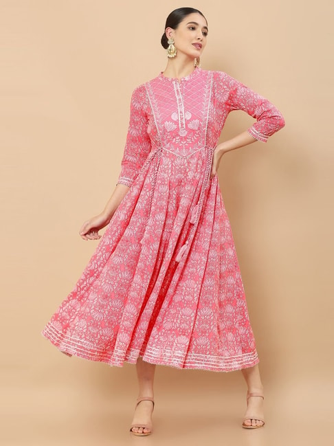 Soch Pink Cotton Embroidered A Line Kurta Price in India