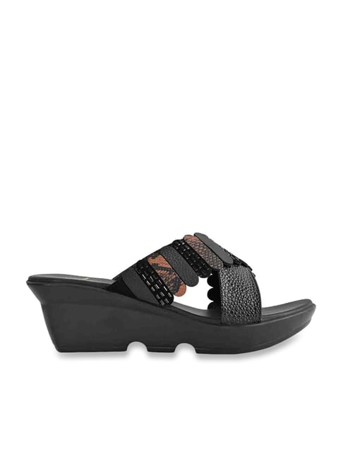 Jove Women's Black Cross Strap Wedges