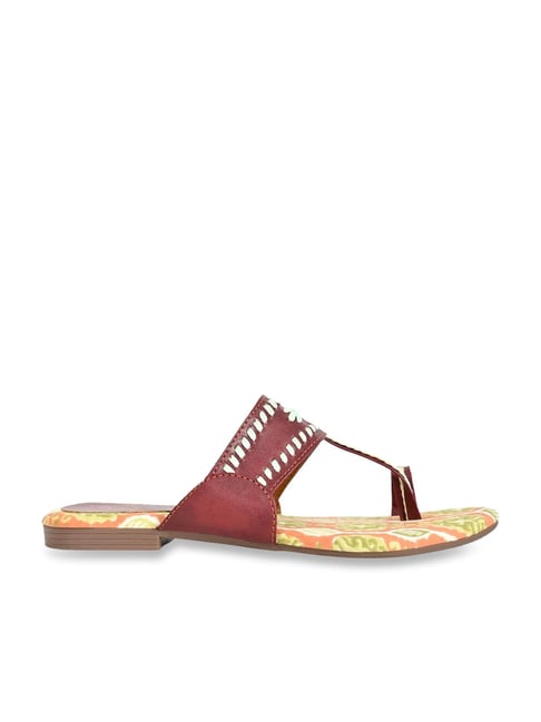 Jove Women's Maroon Toe Ring Sandals