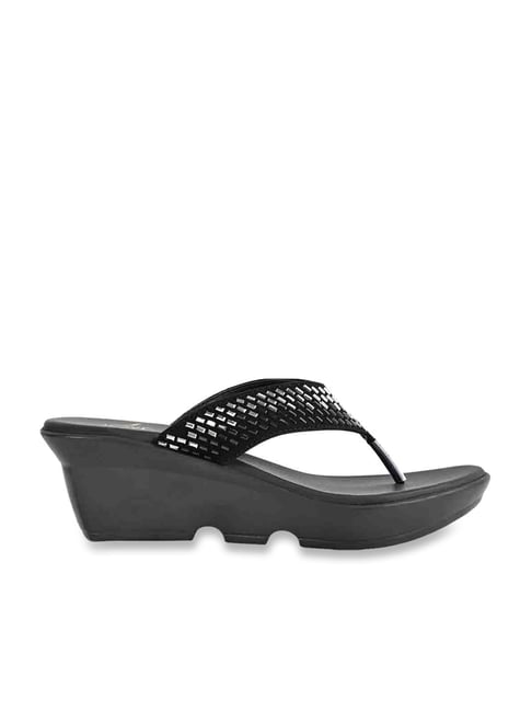 Jove Women's Black Thong Wedges