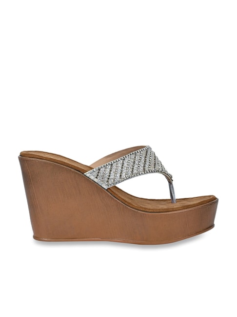 Jove Women's Silver Thong Wedges Price in India