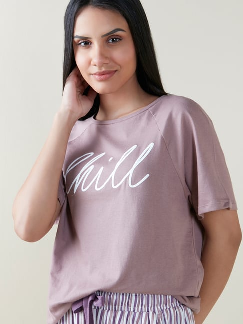 Wunderlove by Westside Taupe Printed Raglan-Sleeved T-Shirt Price in India,  Full Specifications & Offers