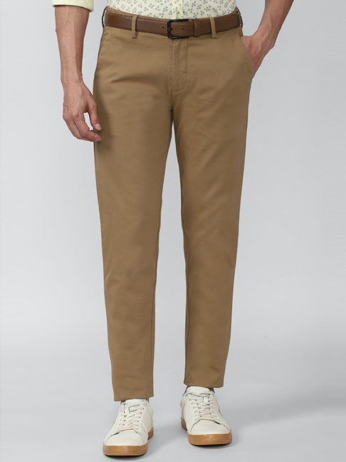 Peter England brown double-side insert front pockets with jetted back  pocket comfort fit cotton trousers