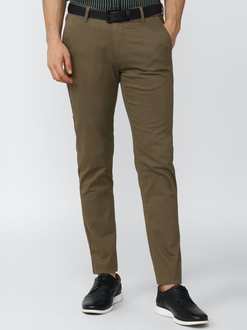 Slim Fit Casual Wear Men Brown Cotton Trousers Size 3036