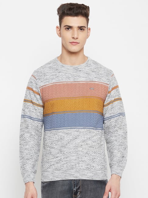 Duke Grey Melange Self Design Sweater