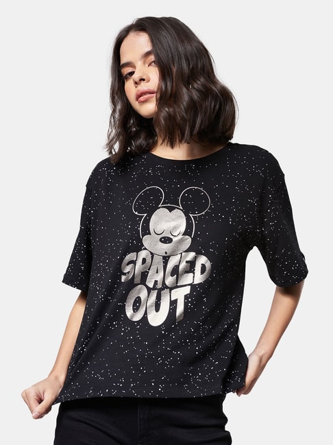 The Souled Store Black Mickey Mouse Print T-Shirt Price in India