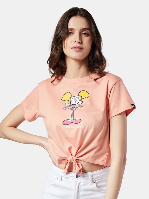 The Souled Store Peach Printed T-Shirt Price in India