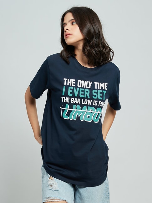 The Souled Store Navy Printed T-Shirt Price in India