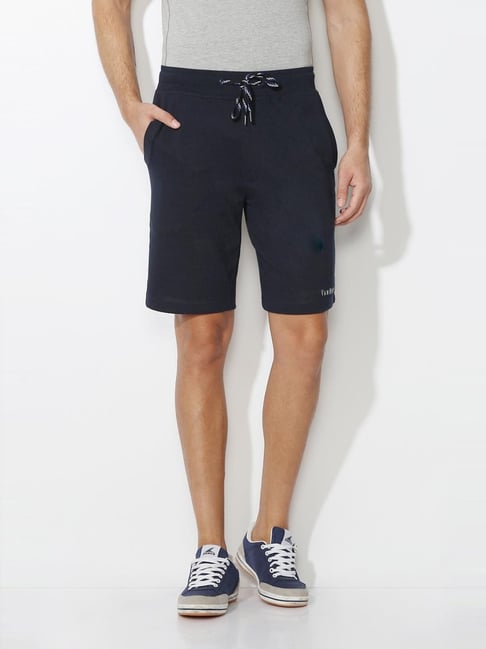 Van Heusen Athleisure Regular Fit Smart Tech Easy Stain Release Solid Knit Shorts - Navy-picture-48