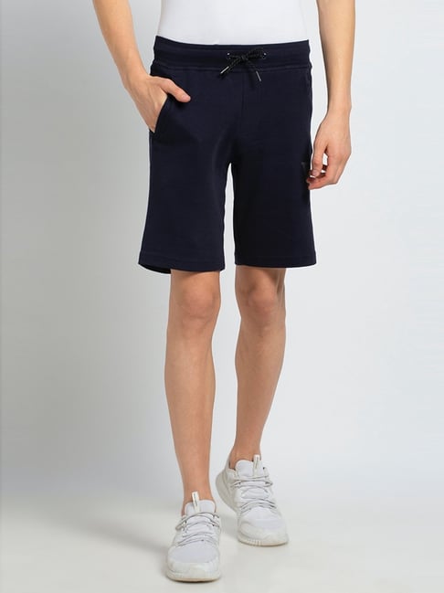 Van Heusen Athleisure Regular Fit Smart Tech Easy Stain Release Solid Knit Shorts - Navy-picture-34