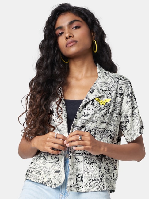 The Souled Store White Rayon Wonder Women Print Shirt Price in India