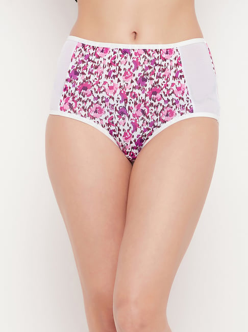 Clovia White & Pink Floral Print Hipster Panty Price in India