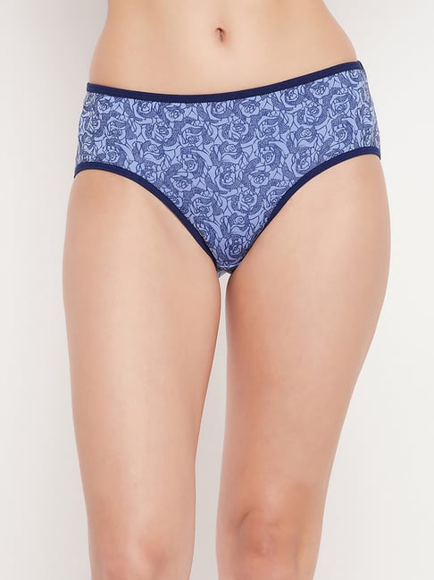 Clovia Blue Floral Print Hipster Panty