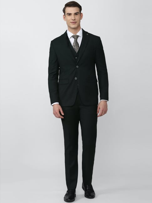 Peter England Elite Green Slim Fit Three Piece Suits