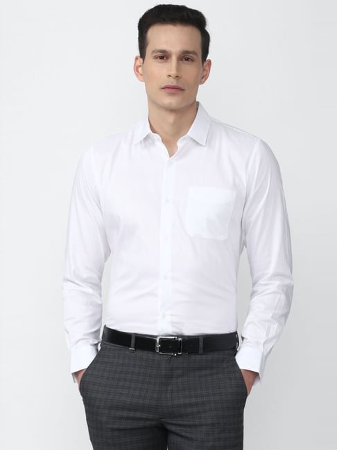 Peter England White Cotton Slim Fit Shirt