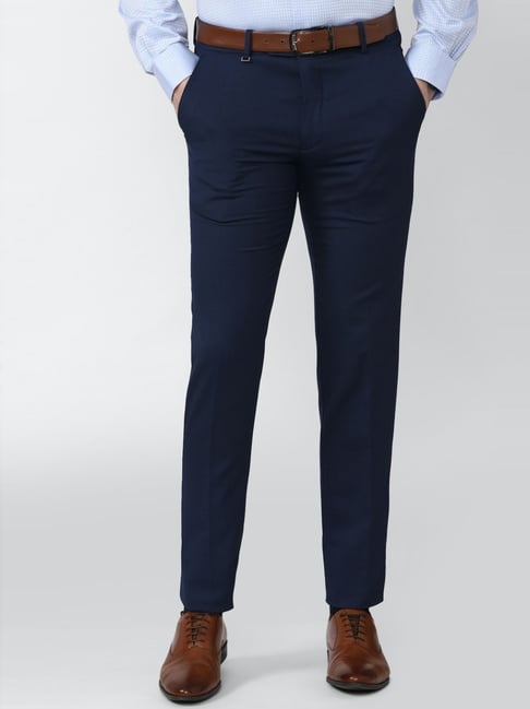 Buy Louis Philippe Men Navy Blue Super Slim Fit Checked Formal Trousers   Trousers for Men 9807407  Myntra