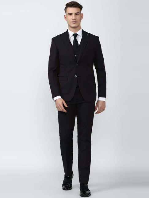 Peter England Elite Black  Slim Fit Three Piece Suit