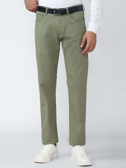 Peter England Casuals Green Cotton Slim Fit Trousers