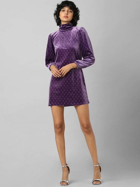 Only Purple Embellished Mini Shift Dress Price in India
