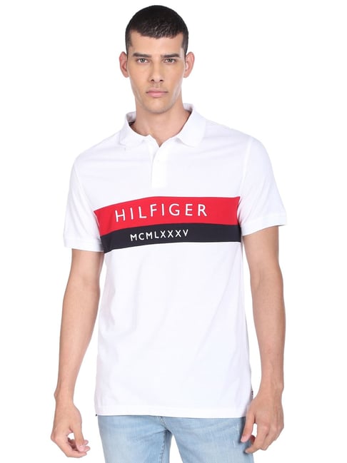 Tommy Hilfiger White Logo Regular Fit Polo T-Shirt