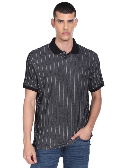 Tommy Hilfiger Black & White Stripes Regular Fit Polo T-Shirt