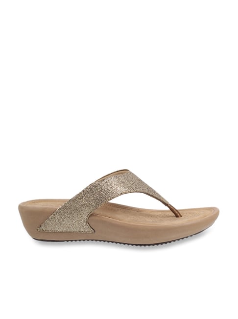 Mochi Women's Gold Thong Wedges