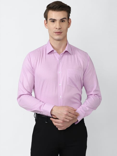 Van Heusen Purple Cotton Slim Fit Checks Shirt