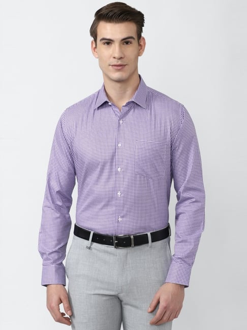 Van Heusen Purple Cotton Slim Fit Checks Shirt