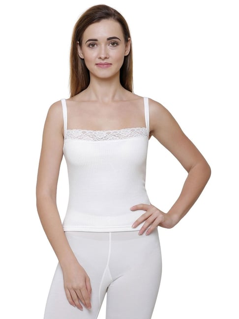 Buy Bodycare White Cotton Self Pattern Thermal Cami Top for Women
