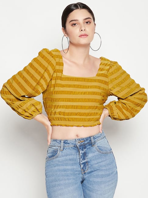 Buy MADAME Mustard Striped Top for Women's Online Tata CLiQ