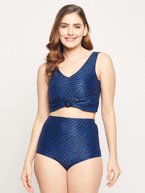 Clovia Blue Printed Swimsuit