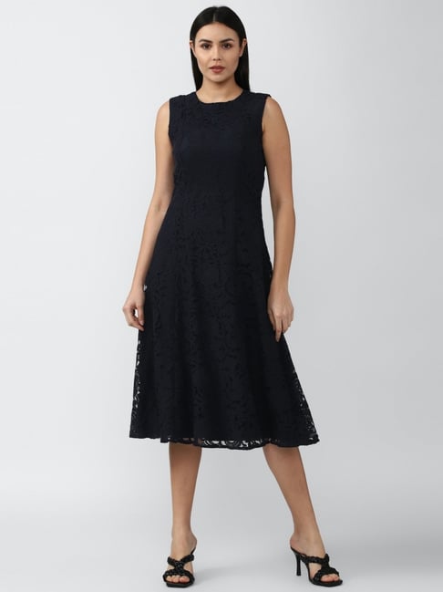 Van Heusen Black Self Pattern A-Line Dress Price in India