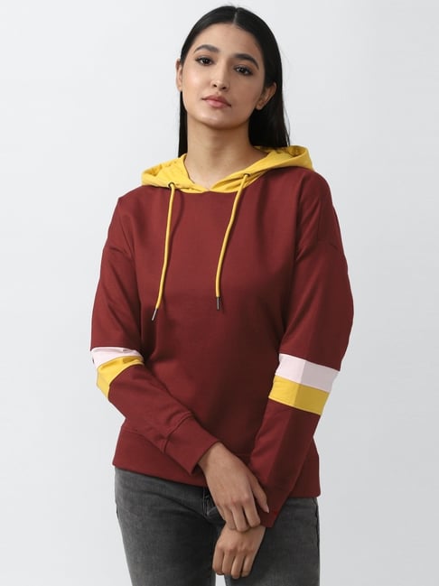 Van Heusen Maroon Cotton Printed Hoodie