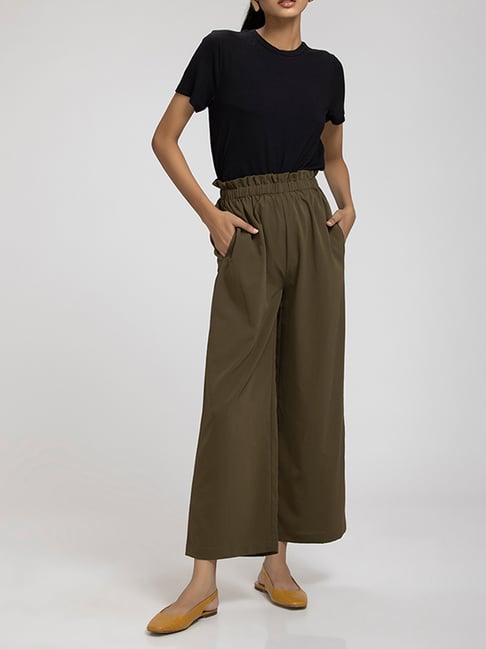 Buy Sage Green Warm Cotton Corduroy Wide Legged Trousers Online at  SeamsFriendly