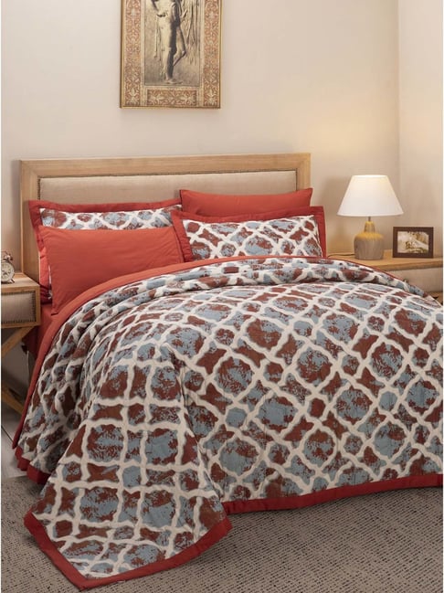 Maspar Hues Nouveau Tradition Form Replay Fiery Red & White Cotton 300 TC Quilt-picture-19