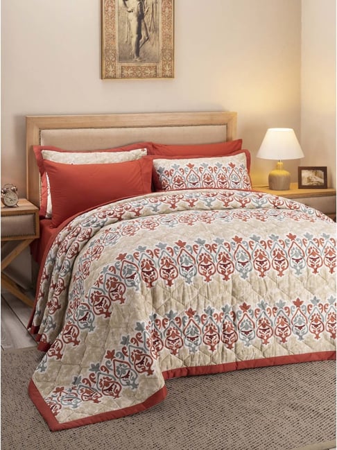 Maspar Hues Nouveau Tradition Kaleen Global Red & Beige Cotton 300 TC Quilt-picture-20