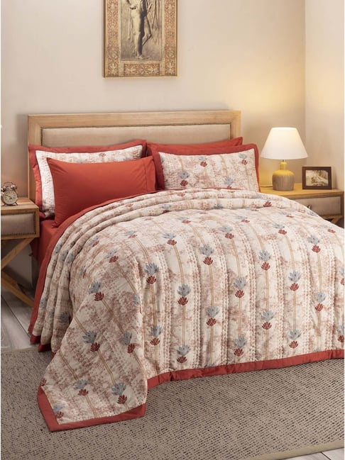 Maspar Hues Nouveau Tradition Water Lily Fiery Red & Beige Cotton 300 TC Quilt-picture-21