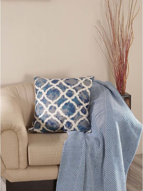 Maspar Hues Nouveau Tradition Form Replay Blue & White Cotton Cushion Cover-picture-23