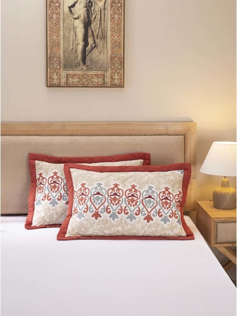 Maspar Hues Nouveau Tradition Kaleen Global Red & Beige Cotton 300 TC Pillow Sham - Set of 2-picture-14