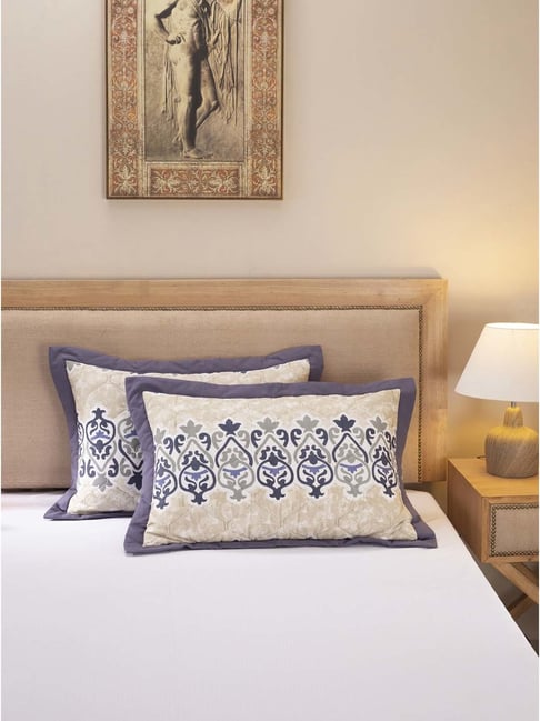 Maspar Hues Nouveau Tradition Kaleen Global Purple & Beige Cotton 300 TC Pillow Sham - Set of 2-picture-16