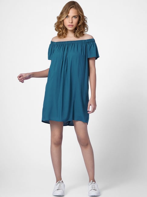 Only Teal Regular Fit Shift Dress Price in India