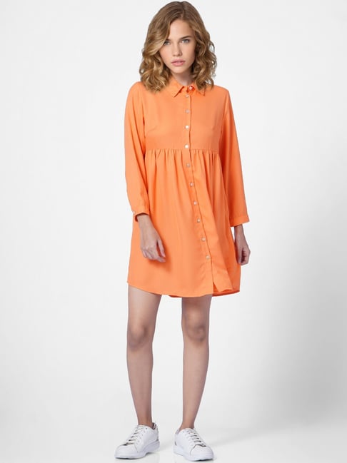 Only Orange Regular Fit Shirt Dress Price in India