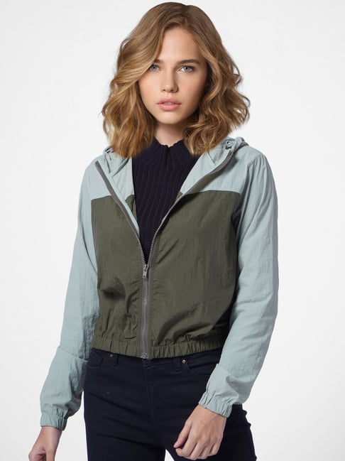 Color block clearance hooded jacket