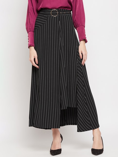 MADAME Black Striped High Low Maxi Skirt Price in India