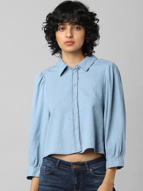 Cobalt Night Blue 2023 Denim Shirt Women Button Down Chambray Oversize –  Lookbook Store