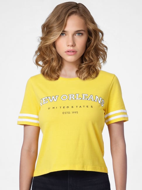 Only Yellow Cotton Graphic Print T-Shirt