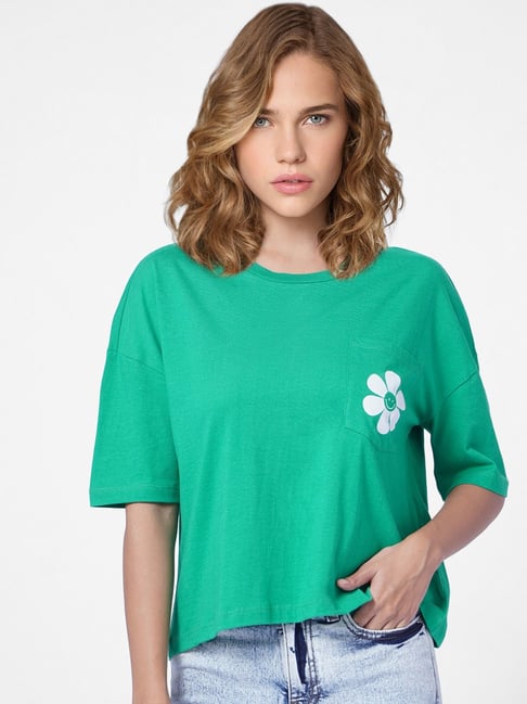 Only Green Cotton Printed T-Shirt