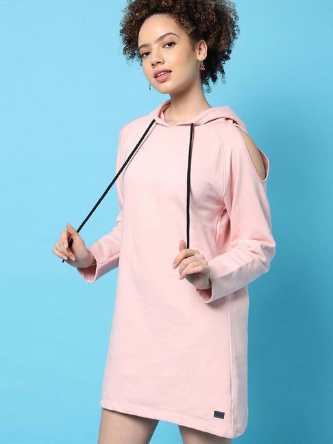Campus Sutra Pink Cotton Shift Dress Price in India
